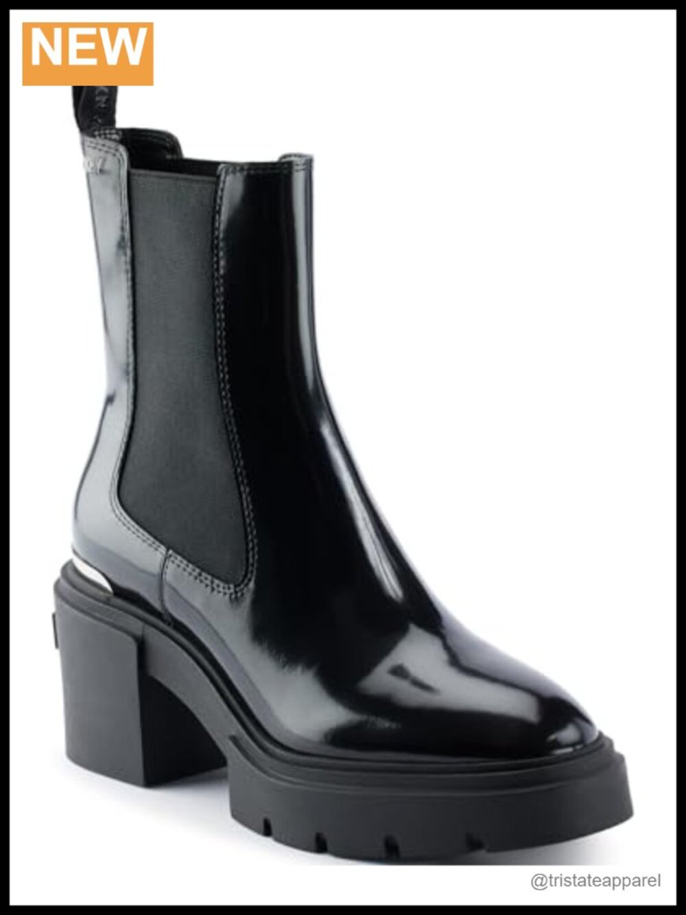 DKNY Thana Platform Leather Ankle Boots Round Toe Low Heel